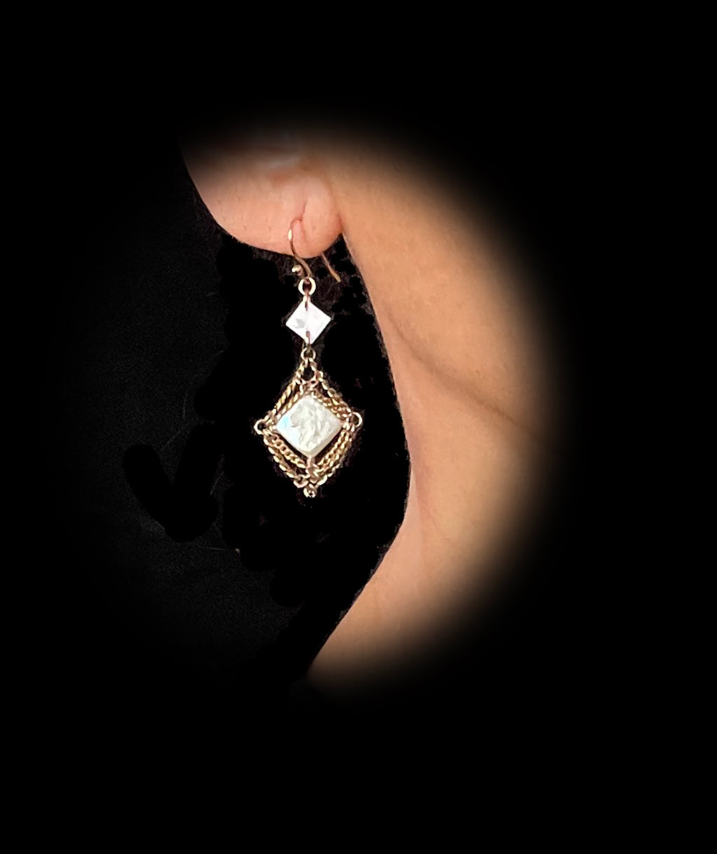 Diamond Coin Pearl Earring with 14k Gold